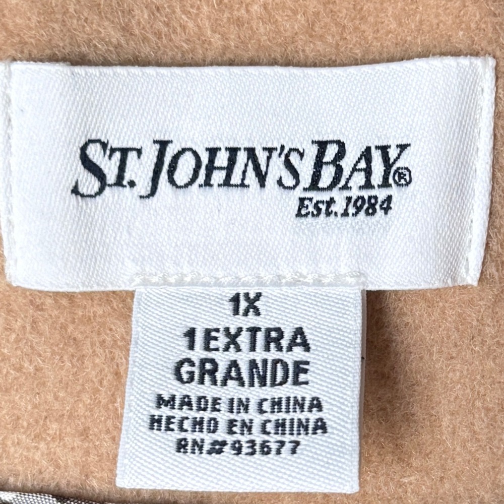 Cashmere Wool Womens Camel Pea Coat Size 1X Quiet Luxury Money Chic St Johns Bay - Picture 10 of 14